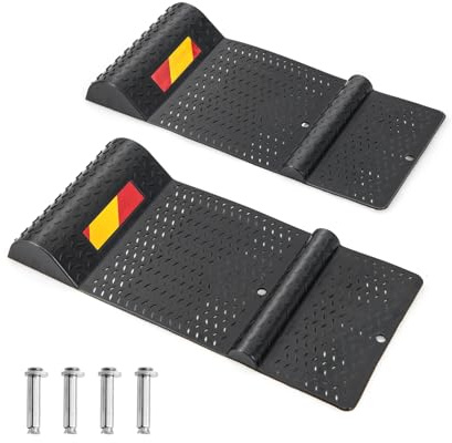 COSTWAY 2 Pezzi Tappeto Ferma Ruote, Set di Fermaruote per Parcheggio con Striscia di Avvertimento, Superficie Antiscivolo, 53 x 25,5 x 5 cm