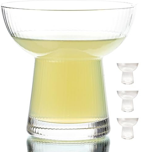 Lysenn Juego de 4 vasos de margarita sin tallo, elegantes vasos de cóctel con rayas verticales, cristalería soplada a mano de alta calidad para martini y bebidas mixtas, 10 onzas