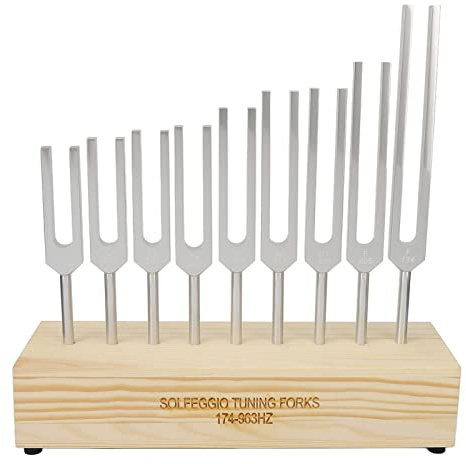 NSXAYIWE 9-teiliges Stimmgabel-Set, 174-963 Hz Tragbar Stimmgabeln mit Beutel,Stimmgabel Set aus Aluminiumlegierung, Chakra-Stimmgabel, Stimmgabel Hammer Set für Meditation,Yoga,Heilung,Klangtherapie