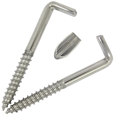 DIOS24 10 Stück Schlitzschraubhaken mit Holzgewinde A2 5,2 x 65 mm - Haken mit Schlitz gerade L-Form Wandhaken Winkelschraube Hakenschraube Wäscheleinenhaken Deckenhaken Holzgewinde Edelstahl I