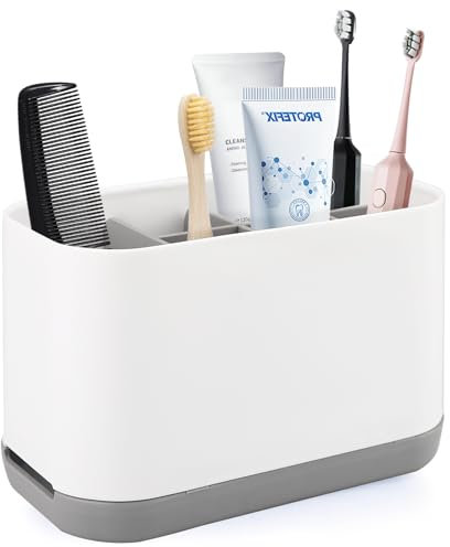Toothbrush Holder, in grau gehalten, mit elektrischer Zahnbürstenhalterung und großem Abfluss, Rutschfester Boden aus Kunststoff, geeignet für das Badezimmer und Familien (18×12×9.8 cm)