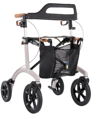 Saljol Allround Déambulateur en aluminium léger de 6,4 kg Hauteur d'assise 62 cm Sac Déambulateur d'extérieur pour ville et tout-terrain Gris
