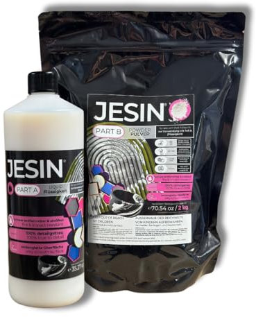 COLORBERRY JESIN 3kg Set - Gießpulver weiß Alternative aus 2kg Pulver & 1kg Gießmasse - Ersatz für Bastelbeton, Reliefgießpulver weiß, Resin & Gießbeton - Für Schmuckherstellung, Kunstwerke Gießharz