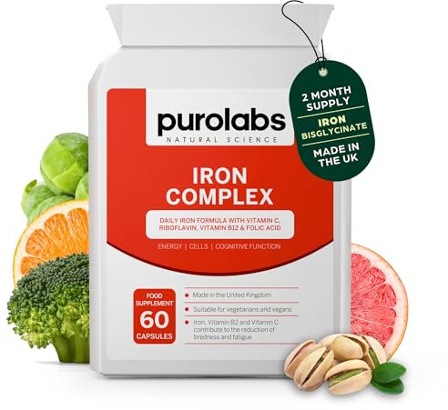 Premium Iron Complex - High Strength Iron (14mg) with Vitamin C, B12, B9 Folate & Zinc - Gentle Formula for Superior Absorption - Energy & Blood Formation Support - 60 Capsules