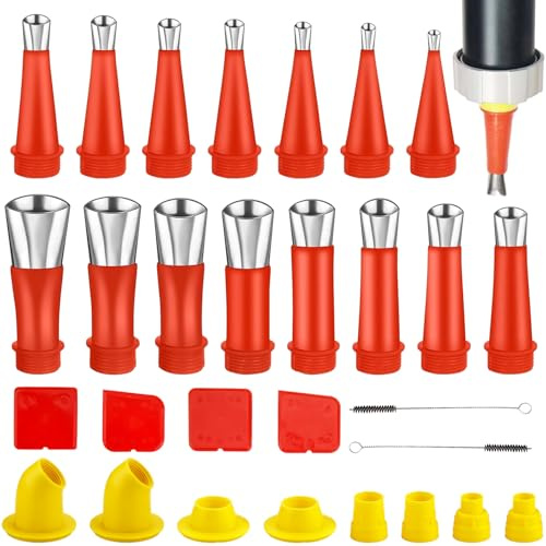 29pcs Caulking Sealing Nozzles Kit, Universal Integrated Rubber Nozzle Tool Kit, Stainless Steel Silicone Caulking Nozzle Applicator Set & Base for Caulking Finisher Silicone Sealant Finishing Tool