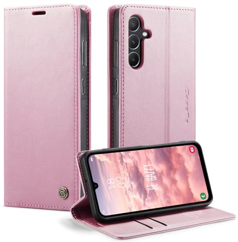 KZB Handyhülle für Samsung Galaxy A35 5G Hülle Premium Leder Klappbar Tasche Flip Case Magnet Kartenfach Standfunktion Klapphülle Schutzhülle für Samsung Galaxy A35 - Rose Gold