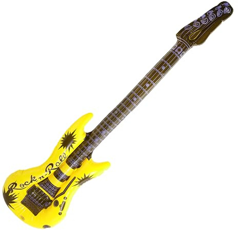 Aufblasbare Neongelbe Gitarre, aufblasbare gelbe und schwarze E-Gitarre, perfekt für Musik-Mottopartys und Kostümveranstaltungen
