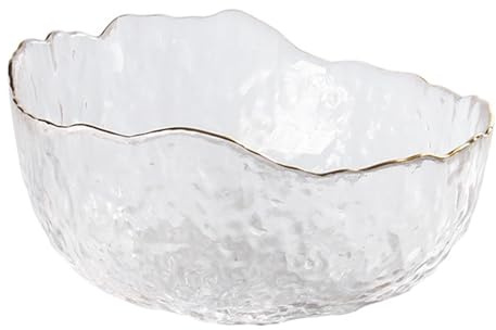 BURLOE Clear,1050ml, Glasschüssel Mit Goldenem Rand, Dessertschalen Salatschüssel 300ML/750ML/1050ML Glasschale Rund Für Salat Dessert Obst Snacks Stapelbare Deko Rund
