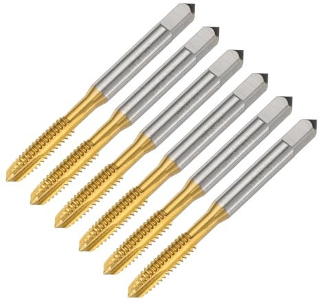uxcell 6pcs 1/4-20 UNC B2 Spiral Point Thread Tap, Screw Tap Threading Tapping Tool, Titanium Coated 6542 High Speed Steel Machine Taps Tapping Bit
