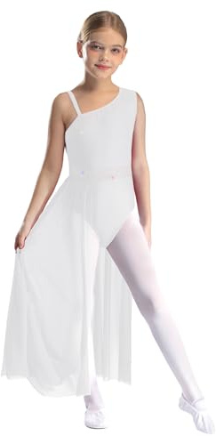 inhzoy Vestito da Balletto Ragazza Abito da Ballo Lirico Contemporaneo Bianco 9-10 Anni