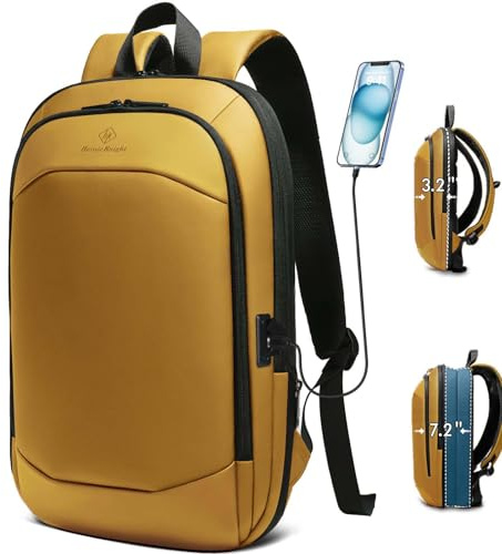 HEROIC KNIGHT Laptop Backpack, Anti Theft Travel Rucksack 17Inch-Yellow | Business Backpack with USB Port, Lightweight Expandable Waterproof Work Bag for Sports, Travel & Office for Men