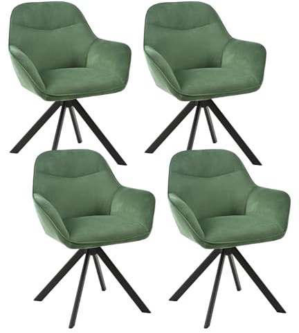 Goeurvant Esszimmerstühle Drehbar 4er Set mit Armlehne, 360° drehbar, Polsterstuhl Samt, Drehstuhl Esszimmer, Küchenstuhl mit Metallbeine für Esszimmer, Küche, Waldgrün