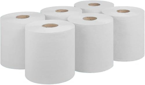 BARGAIN FACTORY White 6 X Paper Rolls - 2 Ply Embossed Centre Feed - Hand Kitchen Towel Tissue Rolls, Hygienic Fast Drying Tissue Paper