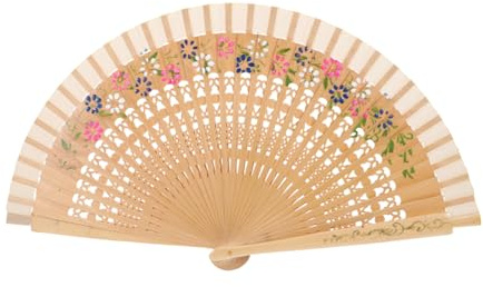 DECHOUS Vintage Folding Hand Fan with Floral Design Spanish Wooden Handheld Fan for Weddings Parties Cosplay Dancing Elegant Accessory