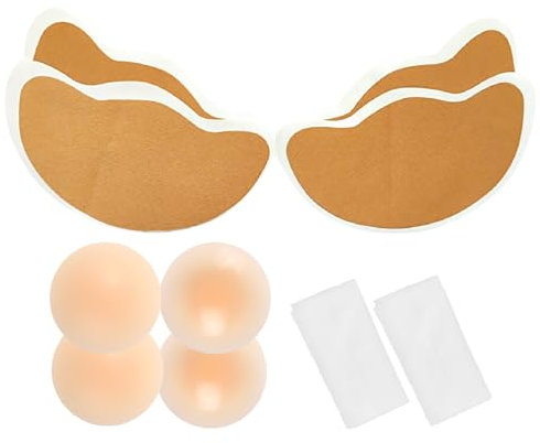 Wieysdoo 4 Pcs Breast Lift Tape with 4 Nipple Covers | Sweatproof Adhesive for Strapless Dresses | Nude Demi-Cup Ultra-Thin Design,for E-F Cup