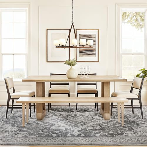 Marsail 6x9 Machine Washable Area Rug, Soft & Slip-Resistant Large Area Rug with Reinforced Bound Edges, Vintage Short-Pile Washable Rug with Floral Pattern for Living Room, Dinning Room and Bedroom