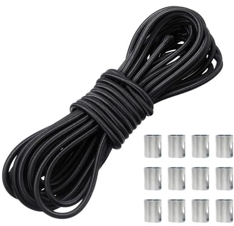 VEGCOO 6 mm x 12 m Tendeur Elastique Noir Cordon, Corde Extensible en Caoutchouc, Tendeur Élastique Noir, Corde Elastique pour Bache, Remorque, Bateau, Camping (Noir-6mm x 12m)