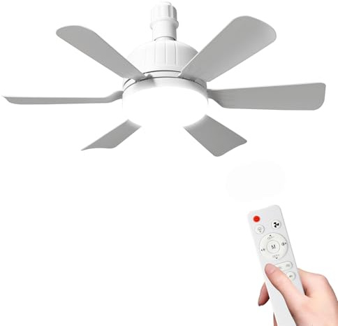 Ventilatori da soffitto con luci e telecomando, 24 W Lampadina Ventilatore da Soffitto, 3 velocità, Lampada E27 Ventilatore da Soffitto Silenzioso per Soggiorno, Camera, Tramonto (6 fogli bianchi)