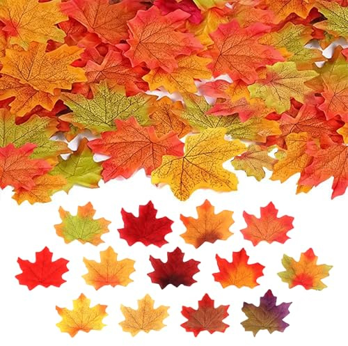 300 Pcs Herbst Dekoration Herbst Ahornblätter,Herbstdeko Draußen,Weihnachtsdekoration,Thanksgiving Filz Ahornblätter Banner (300 lose Ahornblätter)
