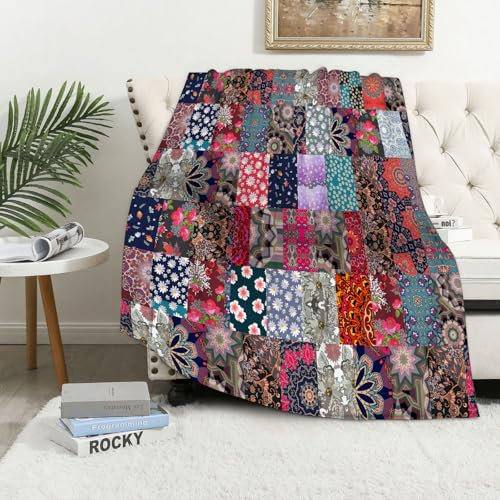MAAPCHP Grande Couverture Polaire en Flanelle Ultra Douce et Chaude Modèle Patchwork sans Couture de Style Russe avec de Belles Fleurs. pour Chambre à Coucher,lit Simple,canapé,150 x 200 cm