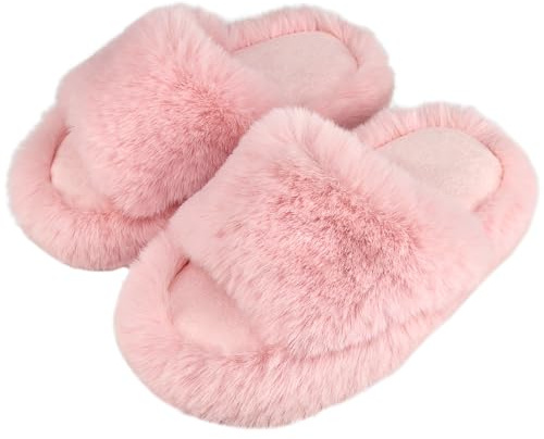 WUYISTAR Pantofole Bambina Pantofole con punta aperta in memory foam per Ragazze Scarpe Inverno per Bambini da casa calde in peluche, Rosa,31EU