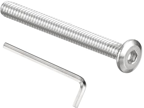 PATIKIL 1/4-20 x 2-1/2 Flat Head Hex Socket Cap Screw Bolt, 10PCS 304 Stainless Steel 18-8 Furniture Bolt with Hex Allen Wrench for Bed Repairs Ship Assembly Mechanical Industry, Silver