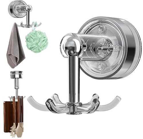 MFMYEE Saugnapfhaken, 360 Grad Drehbarer Klapphaken mit Mehreren Krallen, Wandmontage, Stanzfrei, Drehbare Hakenleiste, Dusch-Saugnapfhaken mit 6 Haken, Geeignet für Küche und Bad (Transparent)