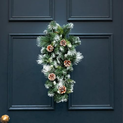 Marco Paul Künstlicher Luxus-Weihnachtskranz zum Aufhängen, Türdekoration, Schnee-Weihnachtsgirlande, weiße Beeren, beleuchtete Weihnachtsdekoration, für drinnen und draußen, Zweigbaum (90 cm Girlande
