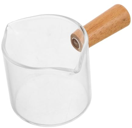 TOYANDONA Pichet à Café Espresso avec Double Bec et Poignée Bois Verre Doseur Compact pour Verser Précisément Compatible Chauffage Intérieur et Extérieur Tasse à Mesurer pour Bar à Café à