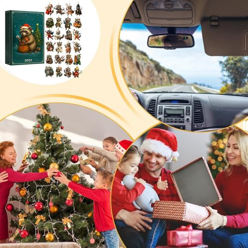 Tvättbjörn Adventskalender med Jultema 2D Akryl Smycke Dekoration 24 Dagar