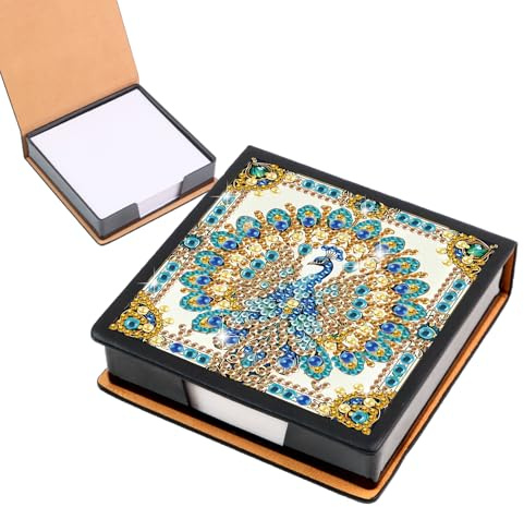 Formeydemi Peacock Diamond Painting Kit Note Box,Memo Paper Storage Box Diamond Art,Sticky Note Holder Diamond Art,Diamond Painting Memo Pad For Office Desk. (Peacock)