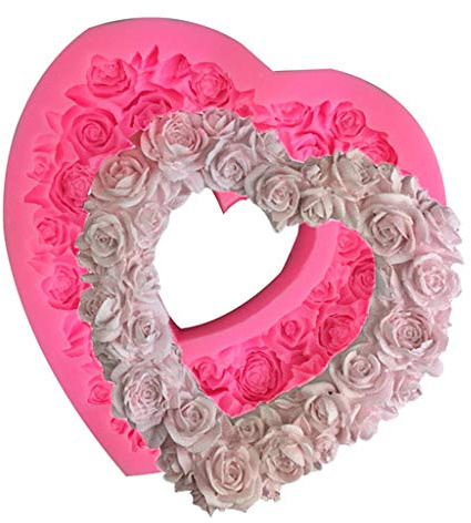 Guaber Stampo morbido lavabile a forma di cuore con rosa 3D per decorare torte, caramelle, cioccolato, pasticceria, forniture per feste, silicone non tossico per gioielli in resina