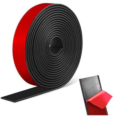 ANBOO Striscia di gomma autoadesiva, 25 mm x 2 mm x 3 m, solida striscia di tenuta in gomma di neoprene, nastro in gomma per vetro, sigillatura porte, cuscinetti antiurto e protezione fai da te
