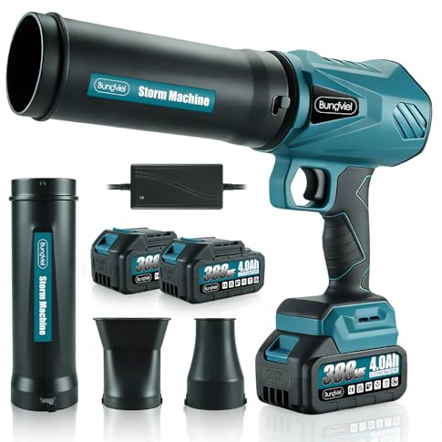 Akku Laubbläser Kompatibel mit Makita 18V Akku,52.000 U/Min Bürstenloser Motor mit 2x4.0Ah Akkus,80m/s Windgeschwindigkeit,3 DüSen,Tragbarer Laubbläser zum Entfernen von Laub, Staub & Schnee