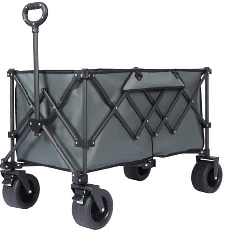 Panana Folding Utility Wagon Cart with All-Terrain Wheels, Heavy-Duty Steel Frame Trolley, 230L Storage Capacity, 180kg Load Capacity, Foot Brake System, Collapsible Design (Grey)
