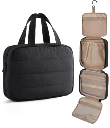 Light Fight Hanging Travel Toiletry Bag for Cosmetics & Toiletries | Full-size Toiletries, Cosmetic & Skincare Storage, Travel Accessories, Utral Lightweight, Black
