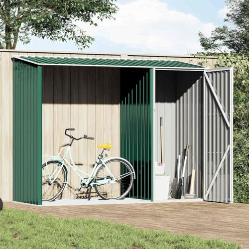 Abri de jardin en acier galvanisé 245 x 98 x 159 cm avec étagère en bois pour stockage de bois de chauffage et abri à outils, rangement 2 en 1 pour outils et meubles de jardin, construction robuste