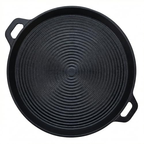 MIJOMA Grillpanna 40,5 cm – för kött, grönsaker och grillrätter – gjutjärn med spårstruktur – rund serveringspanna med handtag för kök, ugn och BBQ