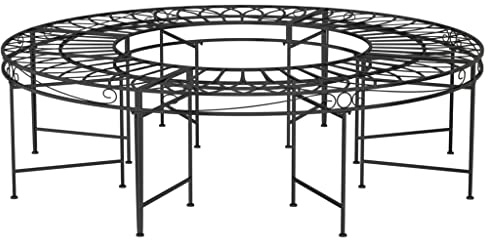 Fisinber Baumbank Rund Ø 160 cm, Gartenbank aus Stahl in Schwarz, Sitzbank für den Garten für Bäume, Robuste Rundbank für Außenbereich, Terrasse und Hof