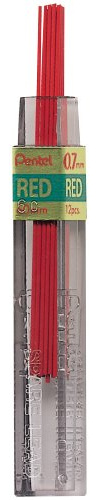 Pentel 0.7mm Coloured Pencil Leads - Red (Tube of 12)