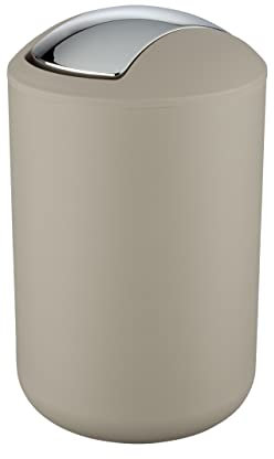 WENKO Kosmetikeimer Mod. Brasil L, 6,5 Liter Bad-Mülleimer mit Schwingdeckel, aus bruchsicherem Kunststoff, BPA-frei, Taupe