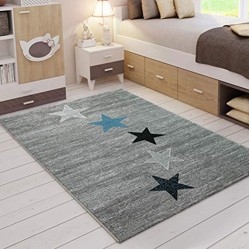 VIMODA Stern Jugendzimmer Wohnzimmer Teppich Grau Trendiger Kurzflor Teppich Stern Stylish Accessoire, Maße:120x170 cm
