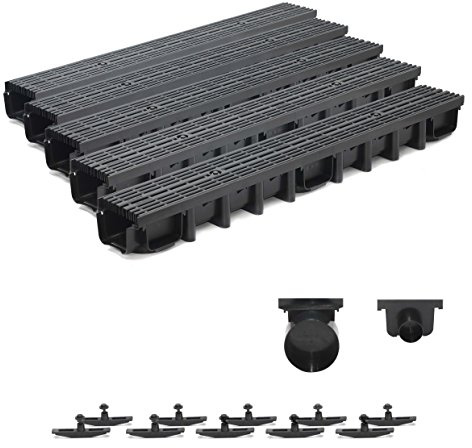 5m Entwässerungsrinne für modulares System A15 98mm, komplett Stegrost Kunststoff, Schwarz Line