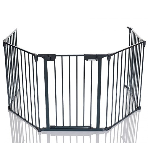 Barrière de sécurité cheminée 5 Panneaux 300 cm avec Porte | Barrière bébé, Parc, barrière Animaux & Pare-feu | Barrière de Protection métallique Pliable sans perçage | Sécurité Enfants & Chiens