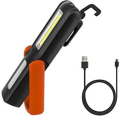 Debonice - Luz de LED, COB - Luz de trabajo portátil muy luminosa con base magnética y gancho giratorio para casa, acampada, emergencias o reparaciones de coches Ricaricabile A:Arancione