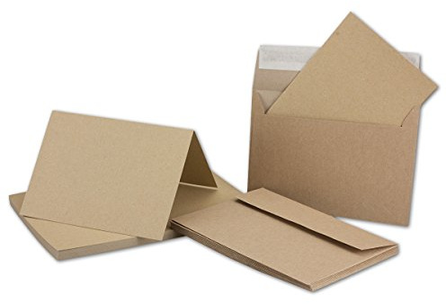 100 Doppel-Karten mit Briefumschlägen aus Öko-Kraftpapier, DIN A6/C6, Falt-Karte:10,5 x14,8 cm, Umschlag 11,4x16,2 cm, blanko