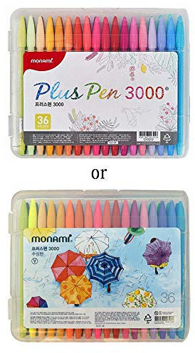 MONAMI Plus Pen 3000 Felt Tip Pens, Fine Point (0.4mm), Coloring/Drawing/Journaling, Assorted Colors, 36-Pack