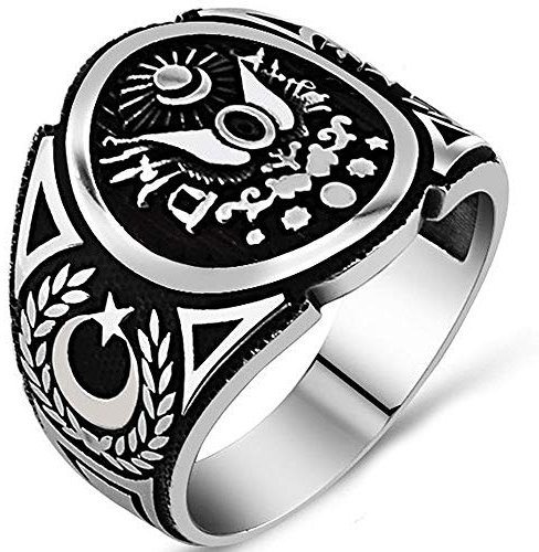 Herrenring aus massivem 925er Sterlingsilber, türkischer osmanischer Wappen-Ring (13), NA, NA