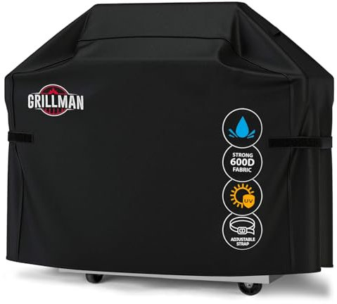 Grillman Premium Grill Cover for Outdoor Grill - Heavy-Duty Waterproof BBQ Grill Cover - Rip-Proof and Wind-Resistant - Large Barbecue Gas Grill Cover for Backyard - Black