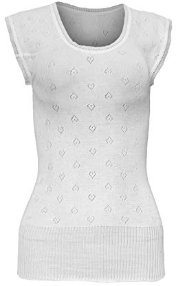 Top Linen (NW) Ltd Ladies Thermal Vest Top - Thermal Underwear Vest for Women - Soft Built Up Long Winter Warm Vest - Made in UK (Built Up Spencer Short Round Neck White, Large)